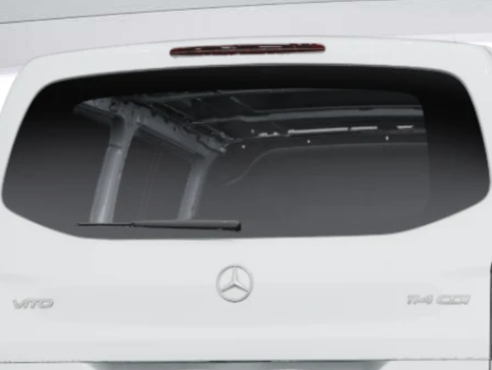 Heckfenster Vito nachrüsten original bei Heckklappe 447 (Nachrüstung in Blechwand, Klar)